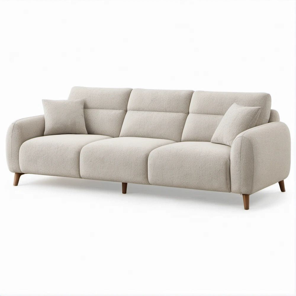 Trzyosobowa sofa z tkaniny bouclé, kremowa, 230 x 93 x 88 cm