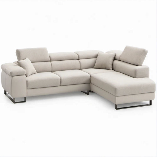 Kremowa sofa narożna w kształcie L z prawostronnym szezlongiem 280 x 170 x 85 cm