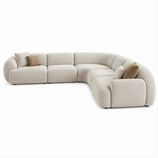 Kremowa sofa narożna modułowa w kształcie L z tkaniny bouclé, 365 x 235 x 75 cm
