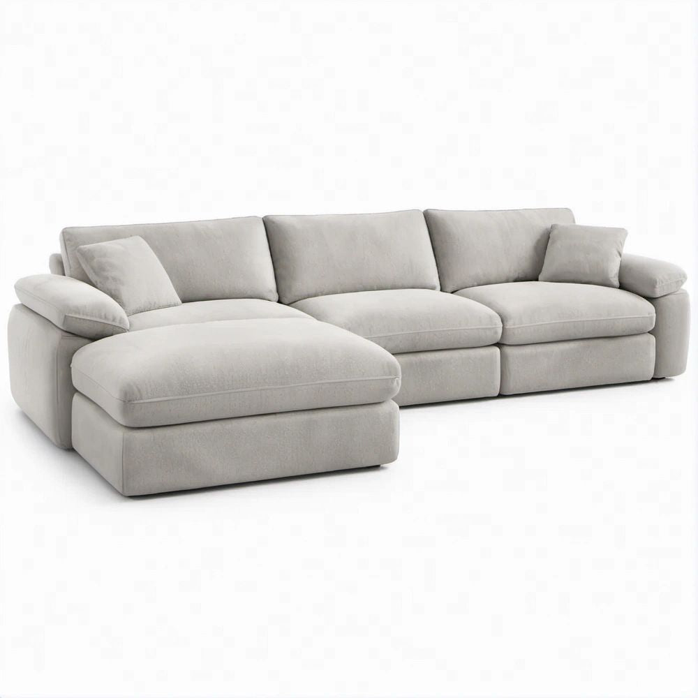 Jasnoszara sofa narożna lewostronna z szezlongiem 300 x 170 x 85 cm