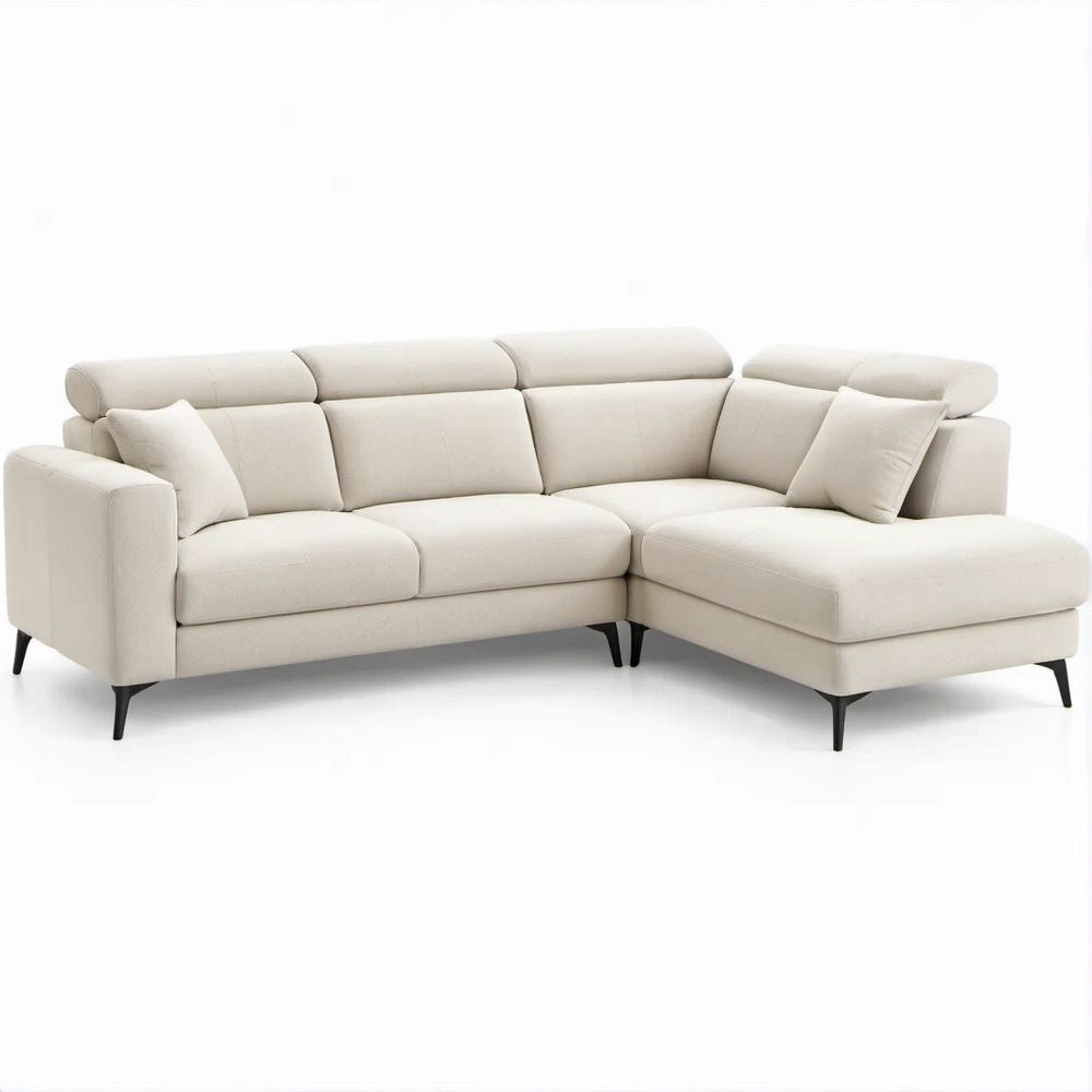 Trzyosobowa sofa narożna z szezlongiem po prawej stronie, 270 x 165 x 85 cm, kremowo-czarna