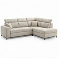 Beżowa sofa narożna z prawostronnym szezlongiem, tapicerka poliestrowa, 260 × 170 × 92 cm