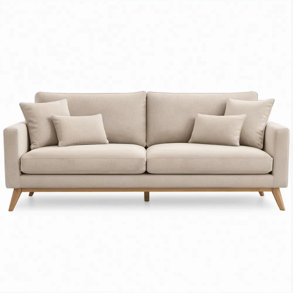 Trzyosobowa sofa skandynawska beżowa z poliestrową tapicerką, 210 × 88 × 86 cm