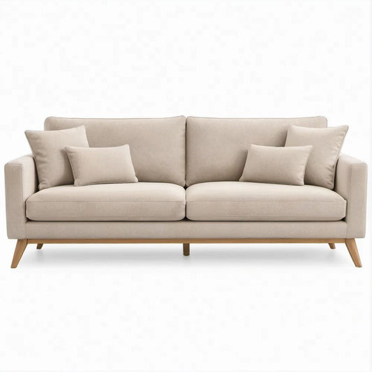 Trzyosobowa sofa skandynawska beżowa z poliestrową tapicerką, 210 × 88 × 86 cm