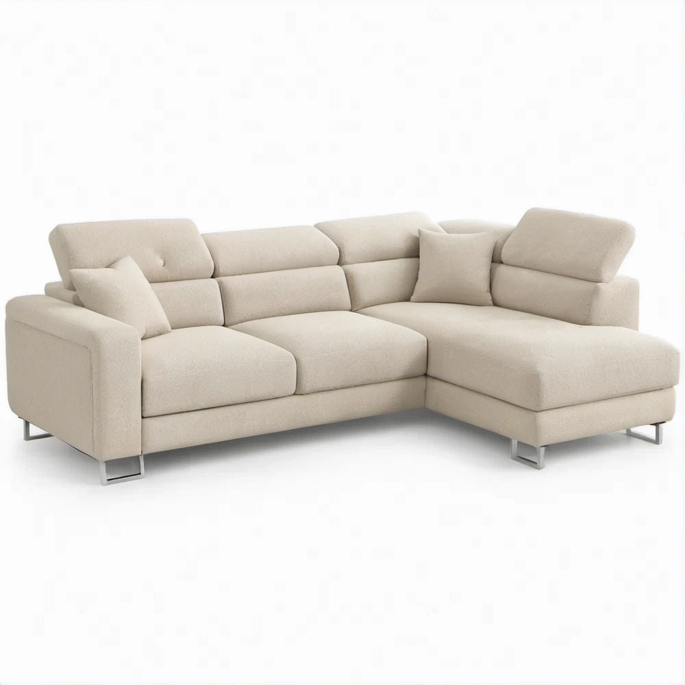 Prawostronna sofa narożna z szezlongiem, beżowa, 280 x 170 x 90 cm