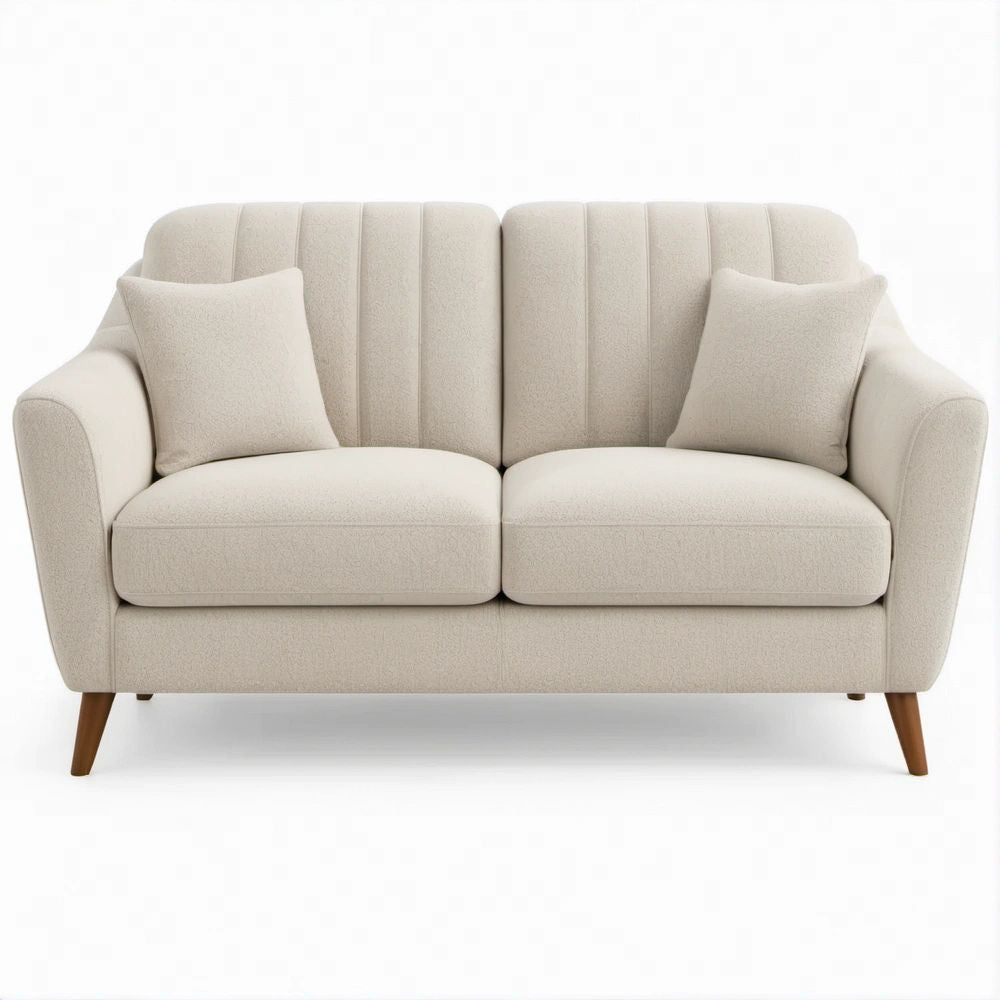 Kremowa sofa dwuosobowa z brązowymi nogami, 156 x 86 x 88 cm