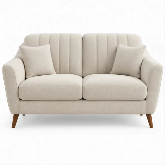 Kremowa sofa dwuosobowa z brązowymi nogami, 156 x 86 x 88 cm