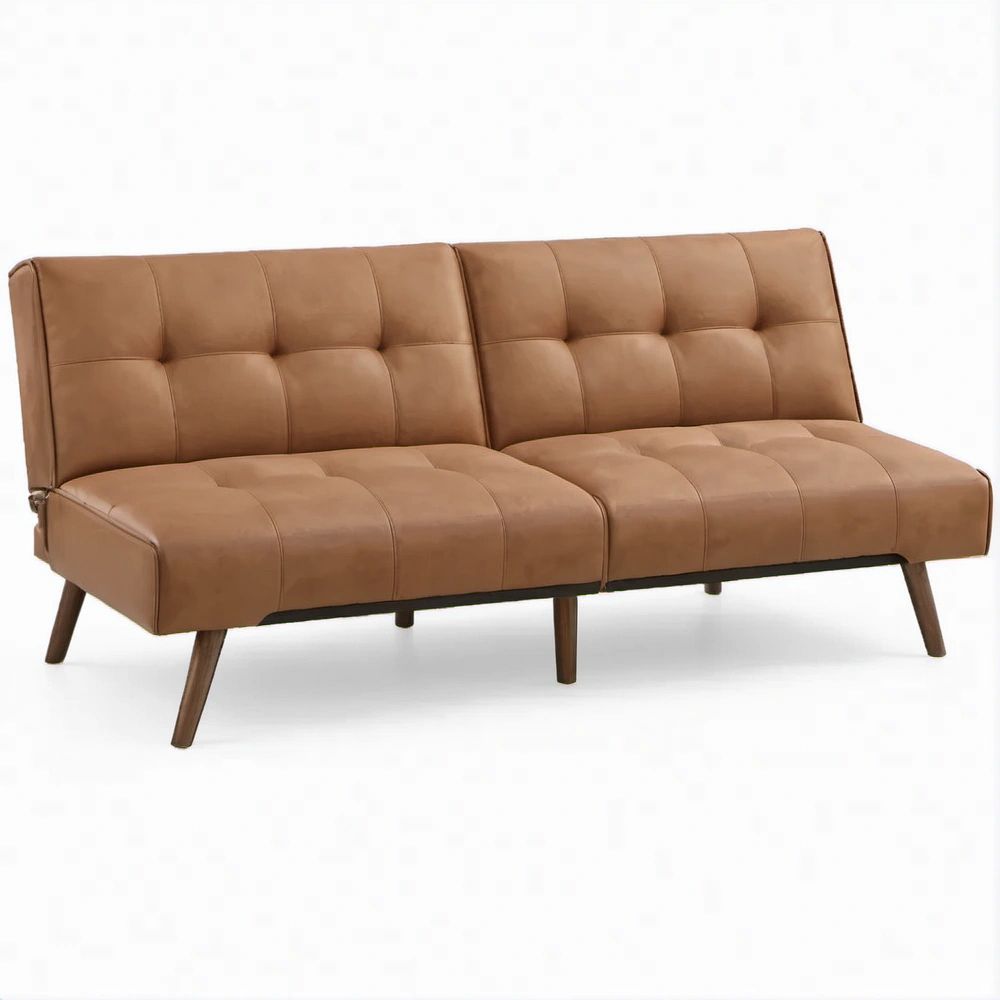 Brązowa sofa rozkładana 3-osobowa z tapicerką PU, 180 × 84 × 82 cm