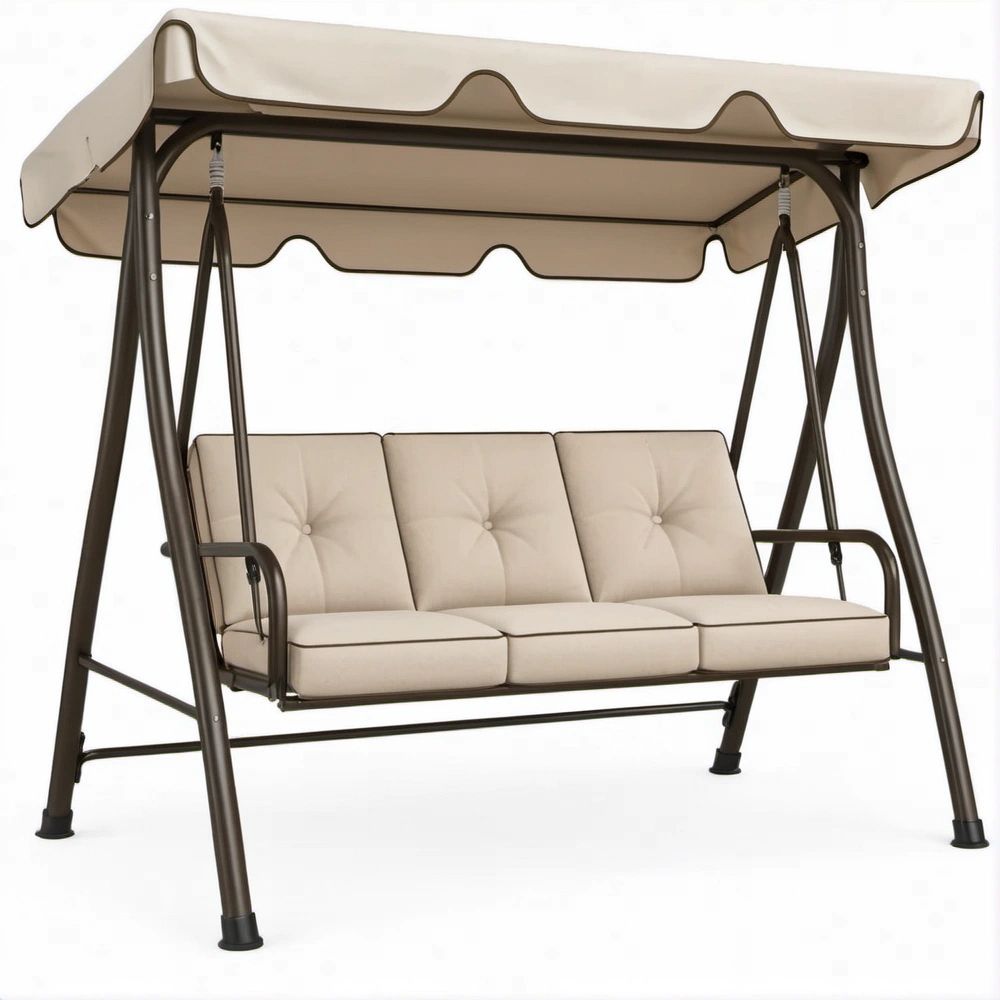 Trzyosobowa huśtawka ogrodowa beżowo-brązowa ze stali i poliestru 170 x 110 x 153 cm
