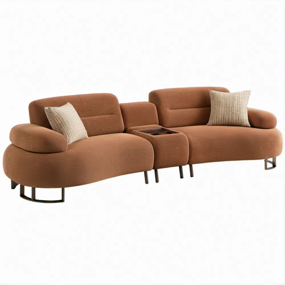 Brązowa modułowa sofa dwuosobowa z półką, 220 × 90 × 75 cm
