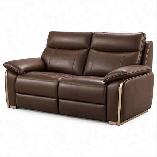 Sofa 2-osobowa z ekoskóry PU, ciemnobrązowa ze złotymi detalami, 168 × 92 × 98 cm