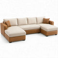 Modułowa sofa w kształcie litery U beżowo-brązowa z czarnymi nóżkami, 320 x 160 x 85 cm