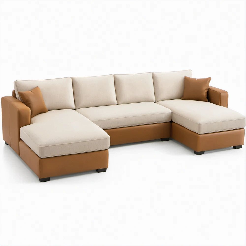 Modułowa sofa w kształcie litery U beżowo-brązowa z czarnymi nóżkami, 320 x 160 x 85 cm