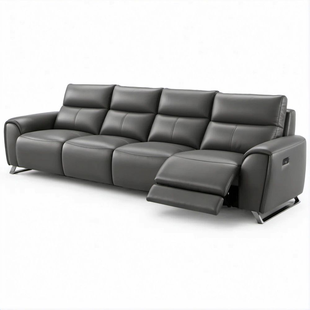 Grafitowa sofa 4-osobowa z elektryczną funkcją relaksu, tapicerka PU, 300 x 98 x 102 cm