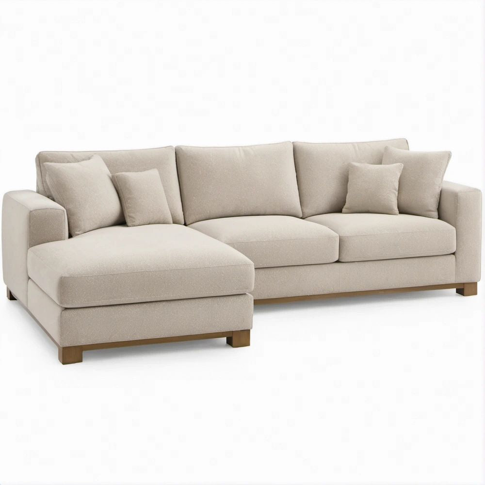 Beżowa tapicerowana sofa narożna lewostronna w kształcie L 250 × 160 × 85 cm