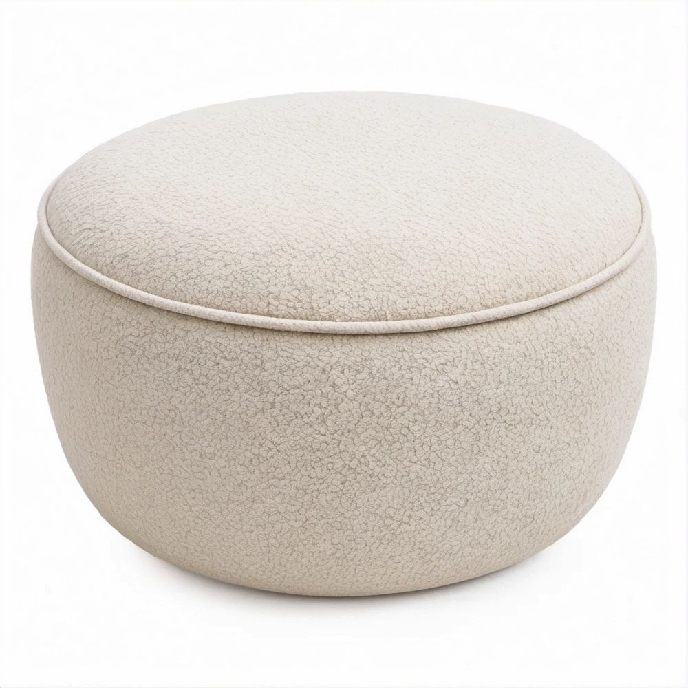 Okrągła pufa kremowa bouclé 60 x 38 cm