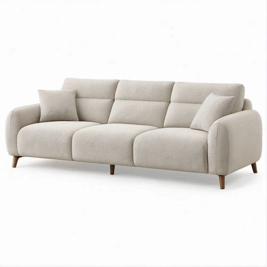 Trzyosobowa sofa z tkaniny bouclé, kremowa, 230 x 93 x 88 cm